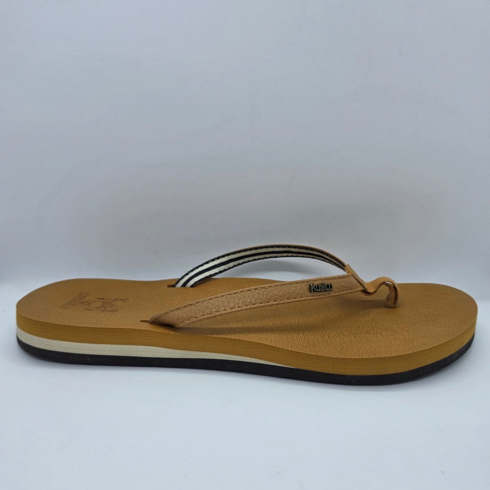 KuaiLu Tan Brown Flip Flop Sandals Striped Strap Thong Beach Shoes Womens 10.5in - Picture 10 of 11